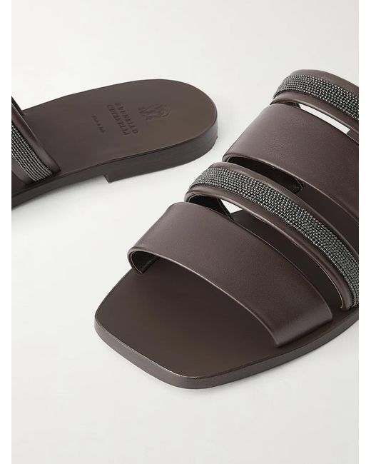 Brunello Cucinelli Brown Square-Toe Flat Sandals