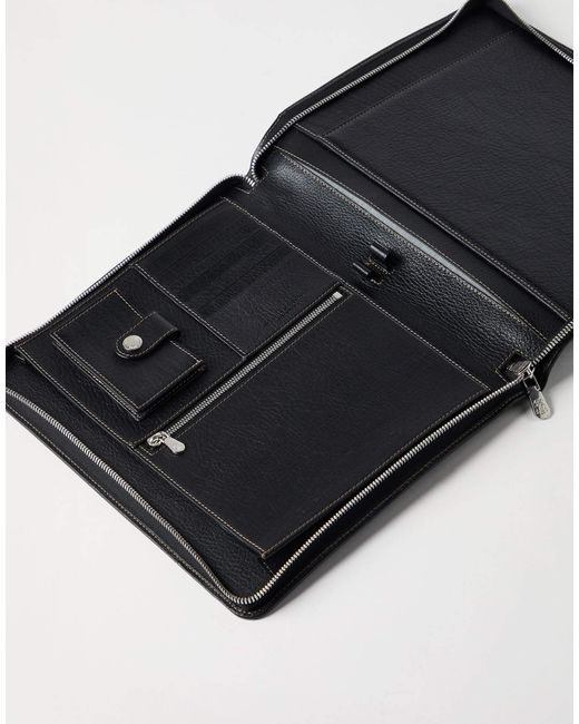Brunello Cucinelli Black Logo-Debossed Leather Laptop Bag for men