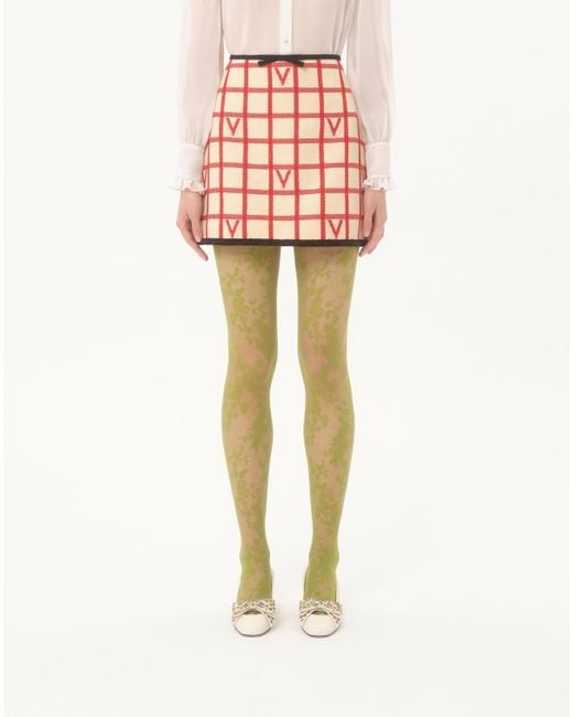 Valentino Red Grid-Patterned Bow Detailed Mini Skirt