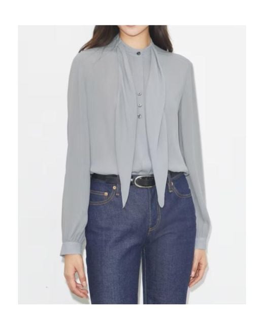 Tory Burch Gray Georgette Bow Blouse