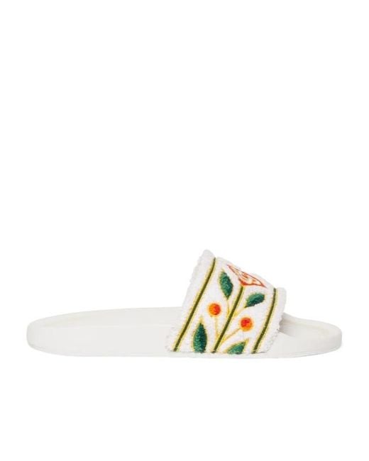 Casablanca Metallic Floral-Embroidered Slides
