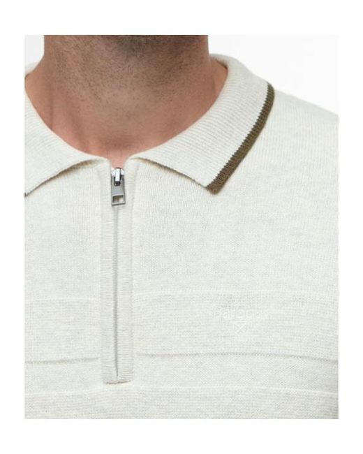 Barbour White Long-Sleeved Knit Polo Shirt for men