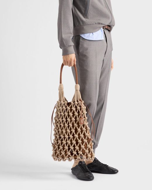 Prada Brown Cotton Cord Macramé Tote Bag for men