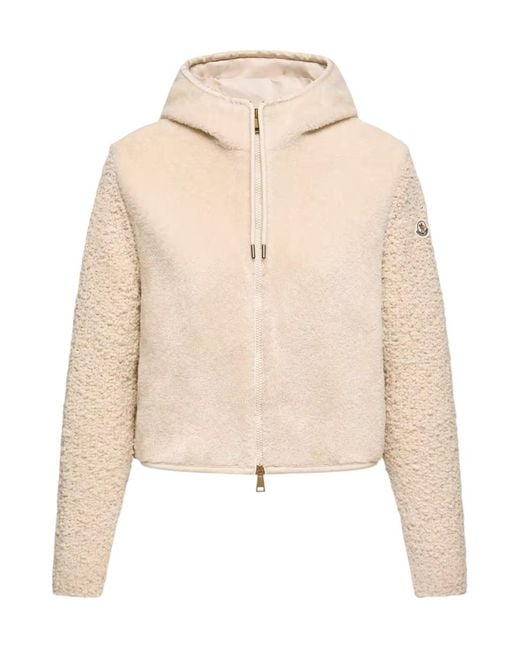 Moncler Natural Bouclé Teddy Zip-Up Hoodie