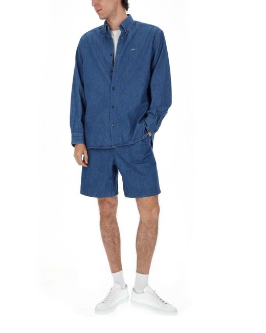 A.P.C. Blue Elastic-Waist Denim Shorts for men