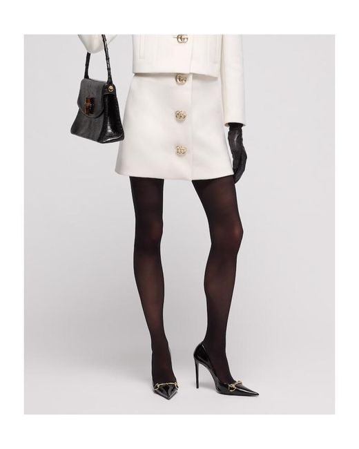 Gucci White Double G Button Crêpe Skirt