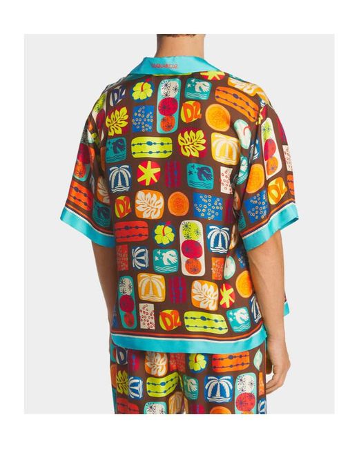 DSquared² Blue Summer Lovers Drop Shoulder Bowling Shirt for men