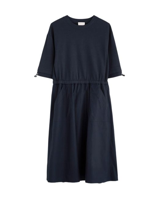 Moncler Blue Abito Cotton And Woven Midi Dress