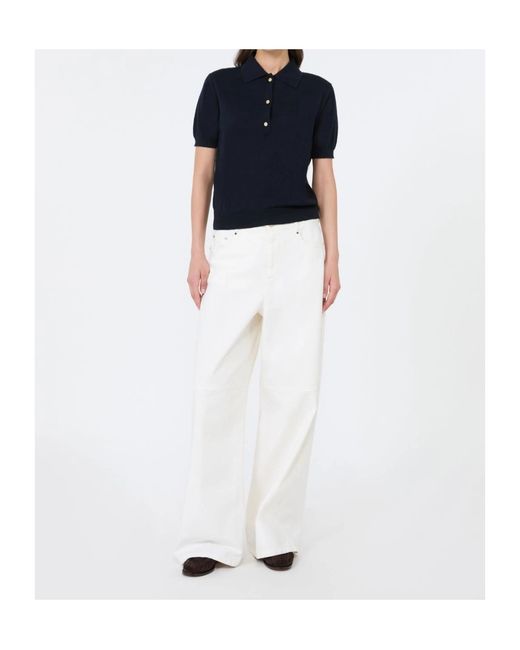 Max Mara Blue S Pomposa Short-Sleeve Knitted Polo Top