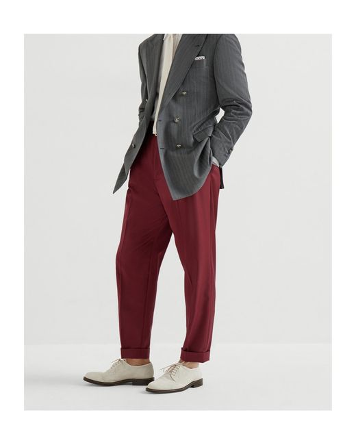 Brunello Cucinelli Red Pleated Trousers for men