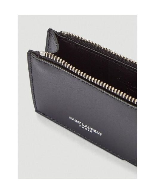 Saint Laurent Black Logo Detailed Zip-Up Cardholder for men