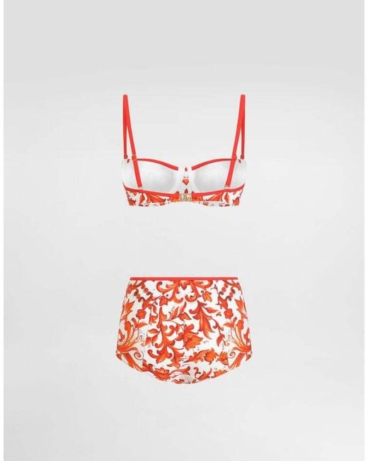 Dolce & Gabbana Red Maiolica Printed Bikini Set