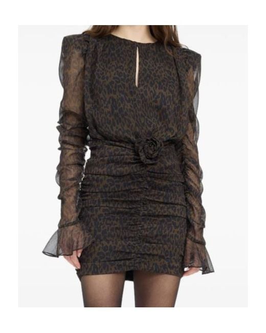ROTATE BIRGER CHRISTENSEN Black Ruched Leopard Mini Dress