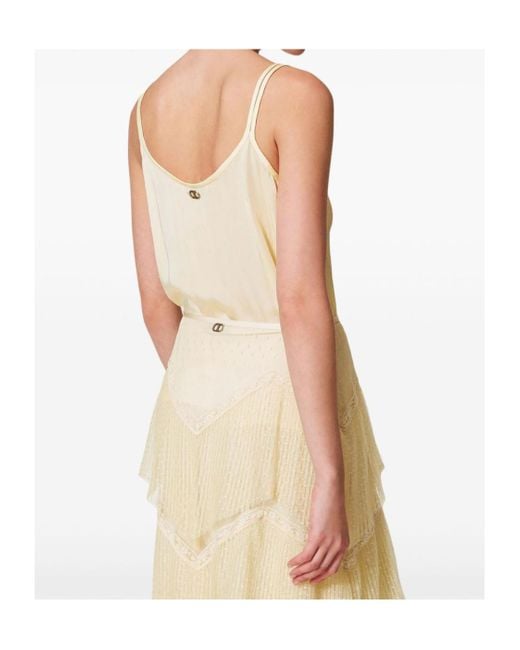 Twinset Natural Embroidered Sleeveless Satin Top
