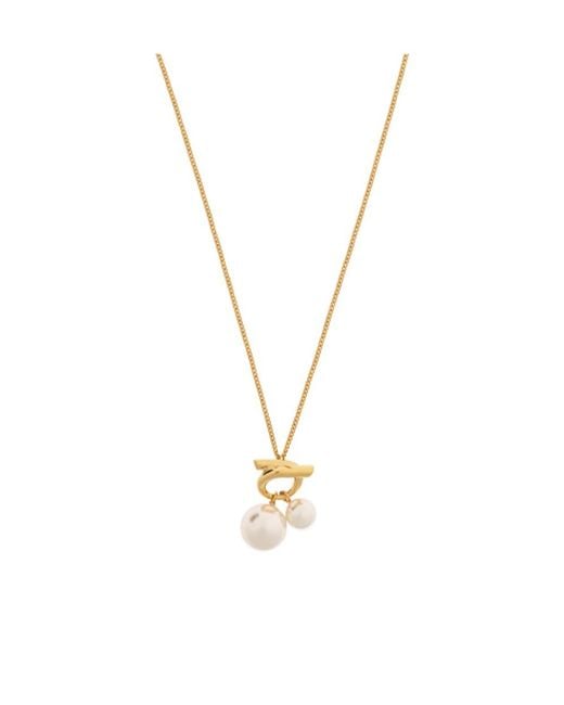 Ferragamo Metallic Pearl Pendant Necklace