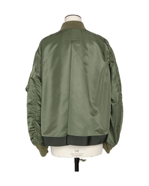 Sacai Green Zip-Up Bomber Jacket