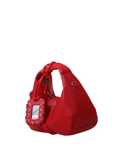 Ganni Red Mini Hobo Eyelet Tote Bag