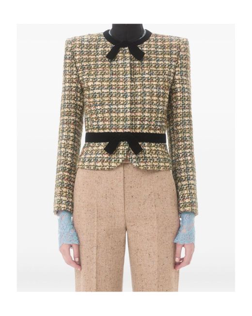 Valentino Green Bow Detailed Crewneck Tweed Jacket