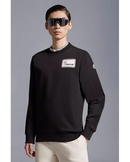 Moncler Black Logo Printed Crewneck Sweatshirt for men