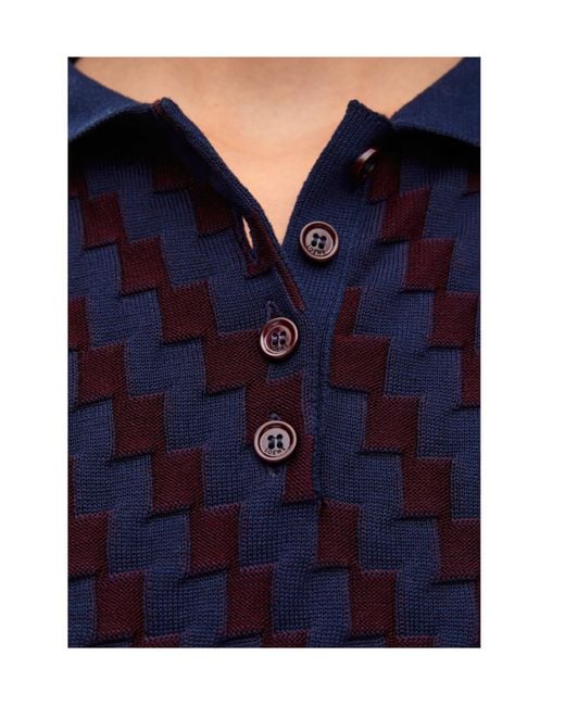 Loewe Blue Checked Knitted Polo Shirt
