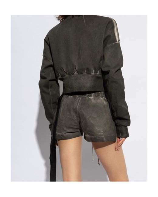 Rick Owens Black Cropped Zipped Bomber Jacket