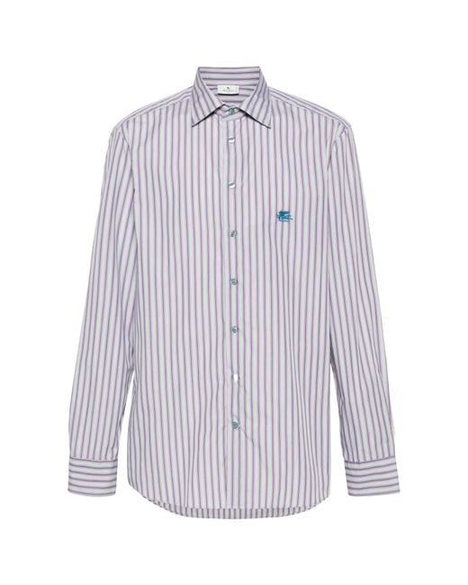 Etro Purple Pegaso Embroidered Striped Shirt for men