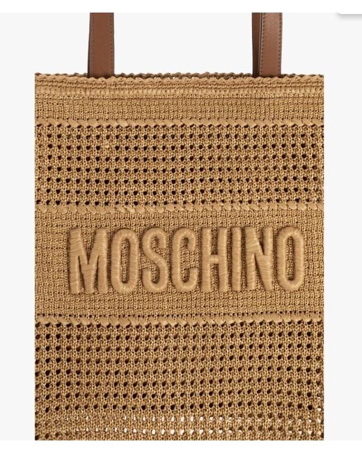 Moschino Natural Logo-Embroidered Raffia Tote Bag