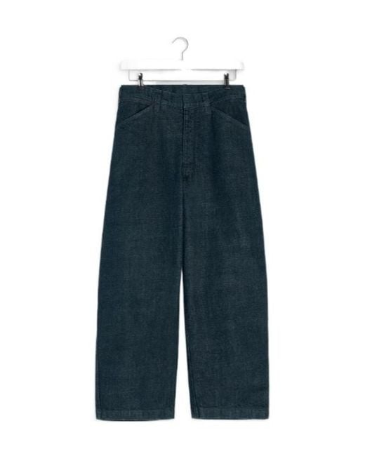 Lemaire Blue Adjustable-Strap Logo Patch Jeans for men