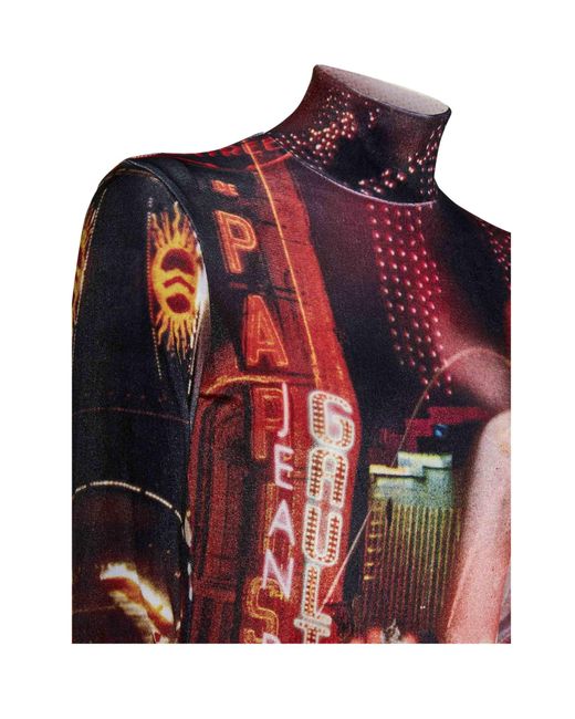 Jean Paul Gaultier Red Pigalle Printed Velvet Bodysuit