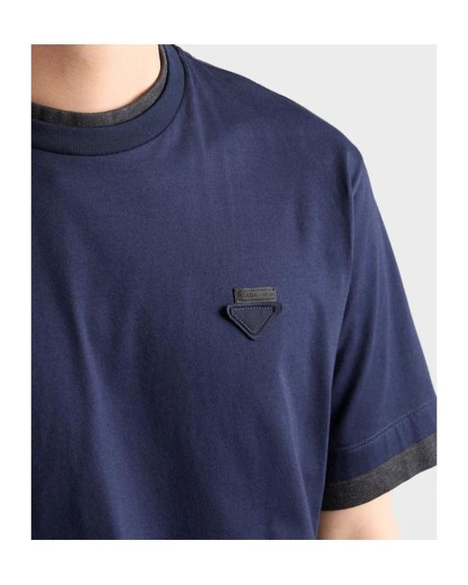 Prada Blue Short Sleeved Crewneck T-Shirt for men