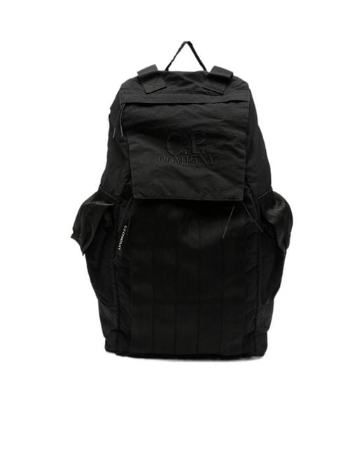C P Company Black Logo-Embroidered Multi-Pocket Backpack for men