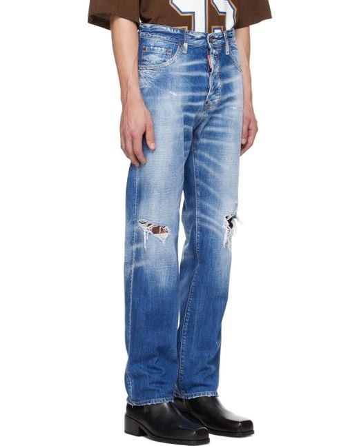 DSquared² Blue Distressed Straight-Leg Jeans for men