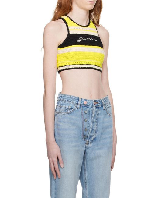 Ganni Yellow Crochet Racerback Bikini Top