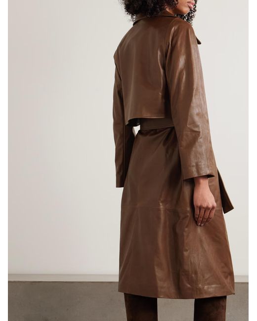 Nour Hammour Brown Belted Leather Trench Coat