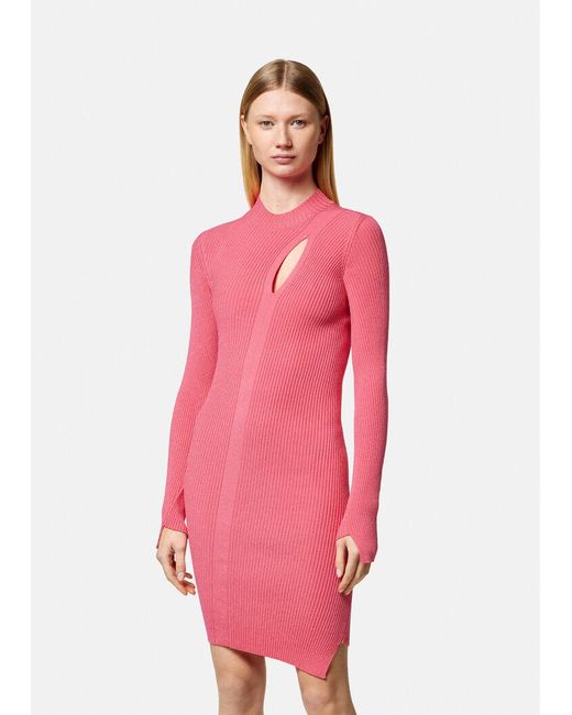 Versace Pink Ribbed-Knit Slashed Minidress