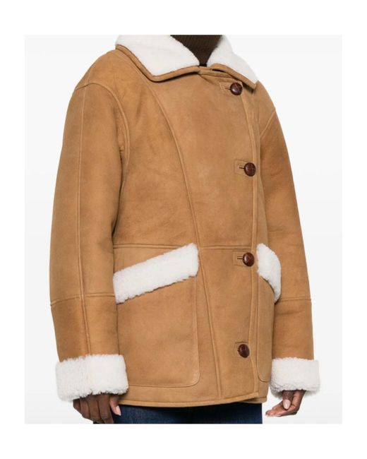 IRO Brown Single-Breasted Shearling Jacket