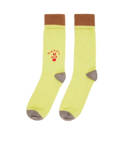 Marni Yellow Logo Wool Socks for men