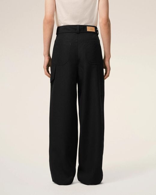 AMI Black Workwear Loose Worker Trousers for men