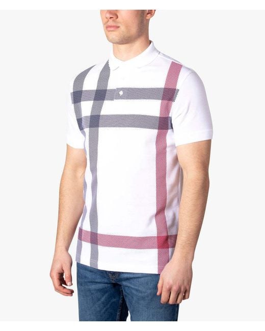 Barbour White Check Detailed Short-Sleeved Polo Shirt for men