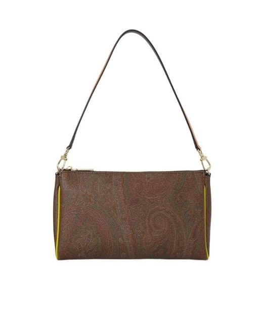 Etro Brown Mini Paisley Contrast-Trim Clutch Bag