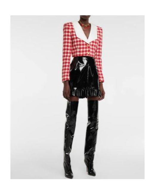 Alessandra Rich Red Checked Wool-Blend Boucle Jacket