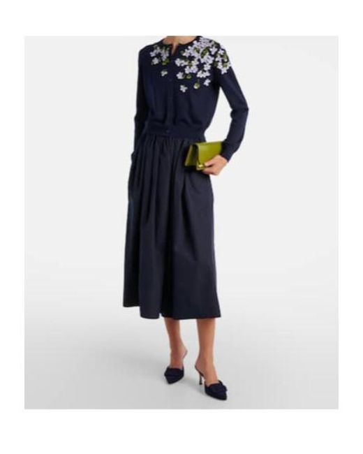Carolina Herrera Blue Embroidered Silk And Cotton Cardigan