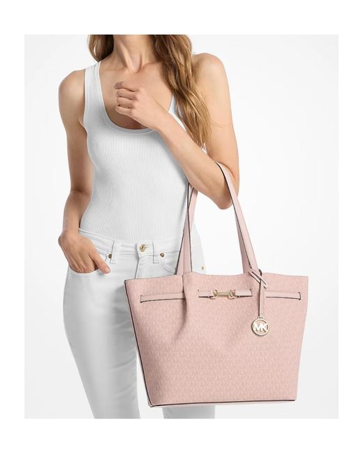 Michael Kors Pink Carson Large Signature Logo Tote Bag