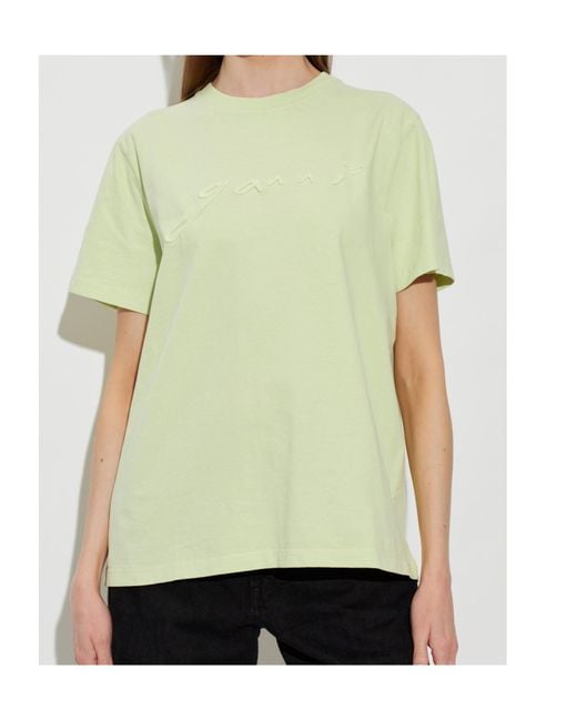 Ganni Green Logo-Embroidered T-Shirt