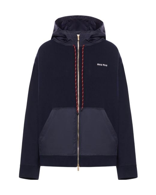 Miu Miu Blue Cotton Fleece Zipper Hoodie