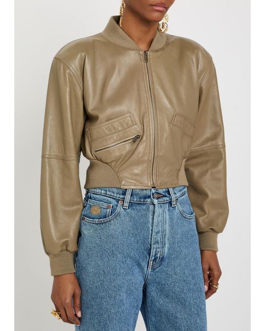 Chloé Green Sculpted Leather Cropped Bomber Jacket
