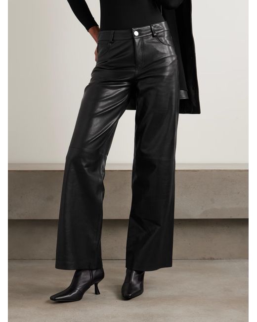 Nour Hammour Black Milo Patchwork Leather Wide-Leg Casual Pants