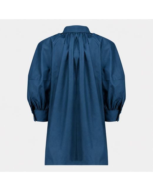 Max Mara Blue Gathered Poplin Shirt Dress