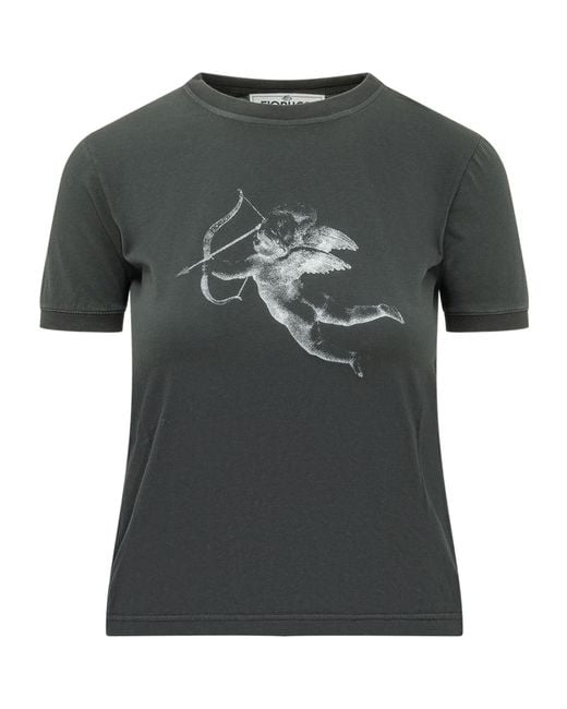 Fiorucci Gray Cherub Print Baby T-Shirt