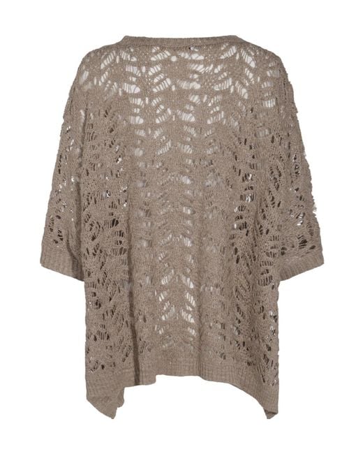 Brunello Cucinelli Natural Openwork Knitted Crewneck Jumper